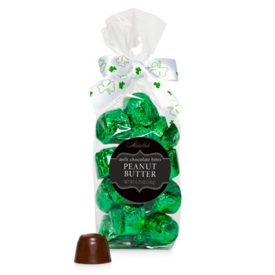 St Patrick's Day Peanut Butter Bites in Clear Bag with Three Leaf Clover Bow