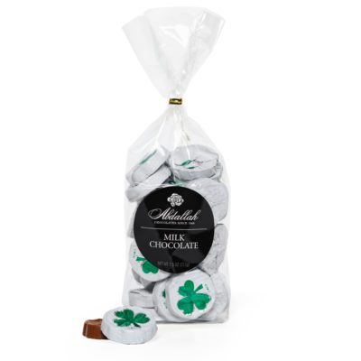 St Patrick;s Day Foiled Shamrocks Milk chocolates in Clear Bag