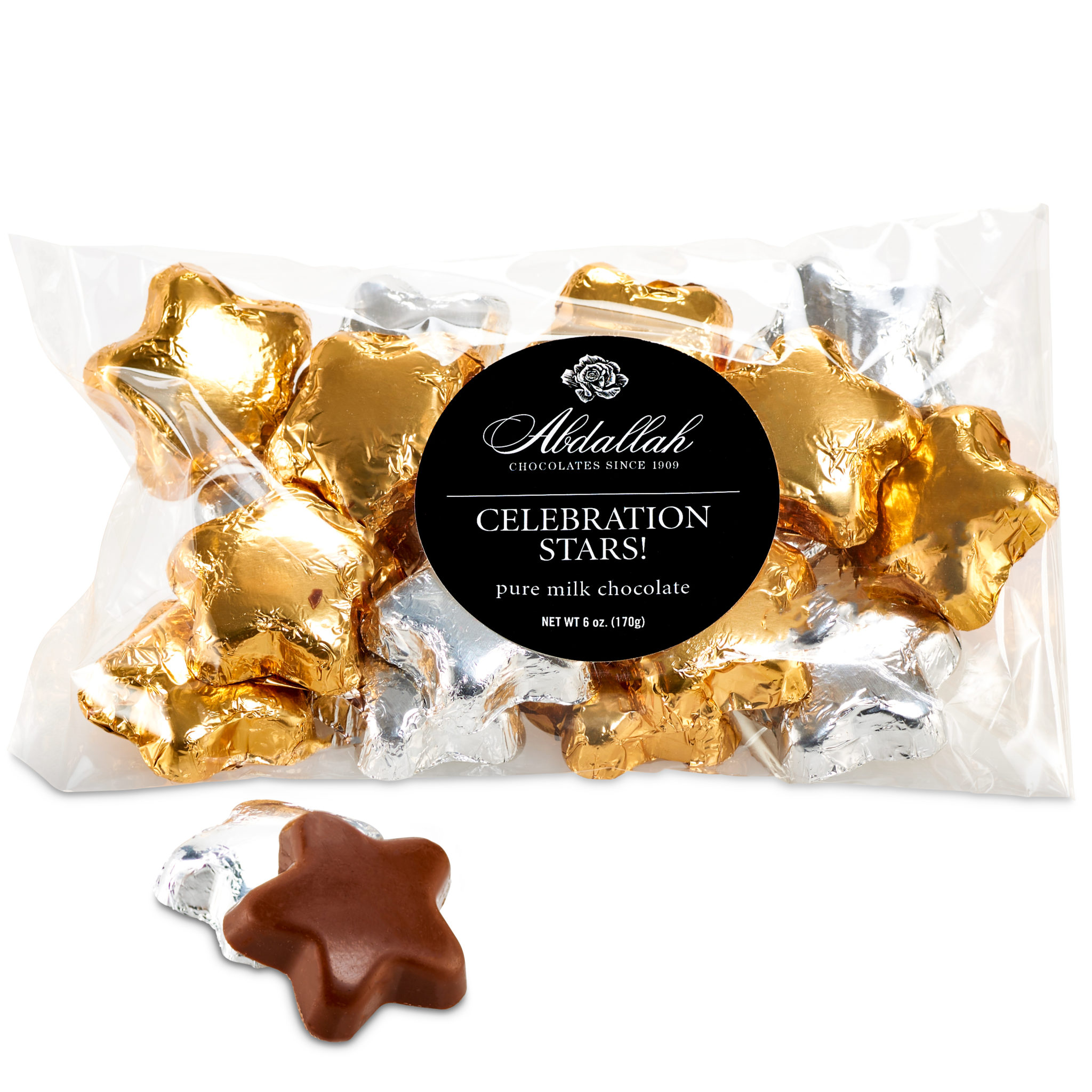 Celebration Stars Gold & Silver Milk Chocolate by Abdallah Candies
