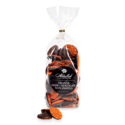 Orange Dark Chocolate Non-Pareils in Clear Bag